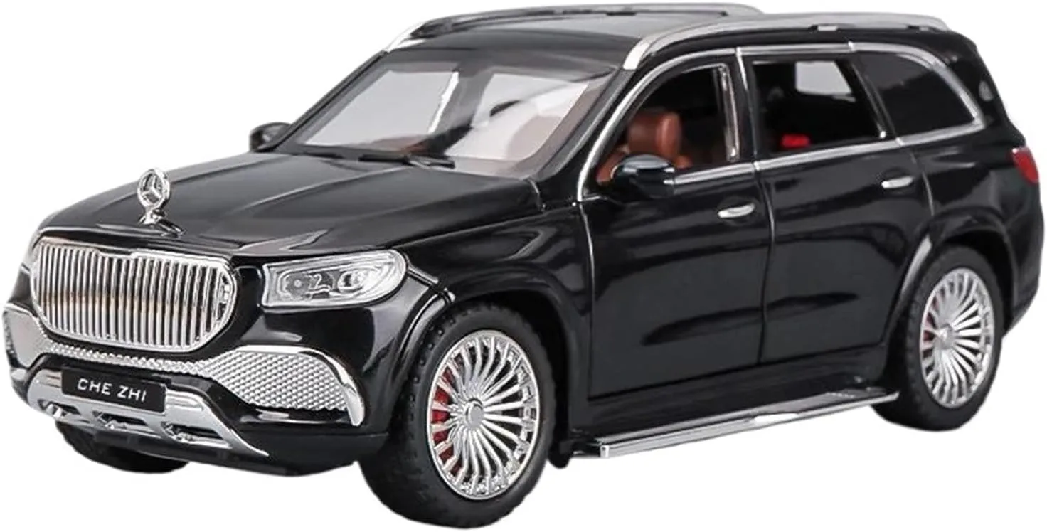 1 24 for Maybach GLS600 SUV Alloy Diecast Toy Vehicles Toy Car Model Sound and Light Collection Car Enthusiasts Gift Simulation Vehicle Playset(Black)