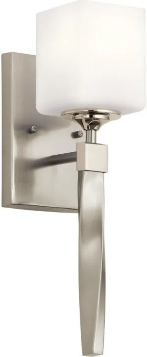 1 Light Modern Steel Wall Bracket with Satin Etched Cased Opal Cube Glass-16.25 inches H by 5 inches W-Brushed Nickel Finish Soft Contemporary Wall Bracket 147-Bel-4187599