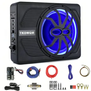10 Inch Powered Car Subwoofer and Amp Package - 800W Underseat Bass System with Built-in Amplifier, Compact Under-Seat Design for Enhanced Car Audio