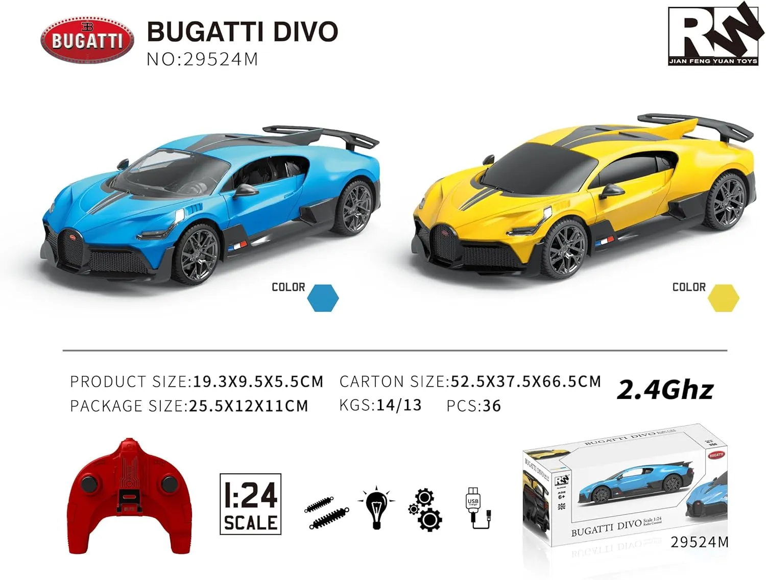 100 CLASSIC Remote Control Car, 1:24 Scale RC Sport Racing Toy Car, Compatible with Bugatti DIVO Model Vehicle for Boys Girls Adult (Blue)
