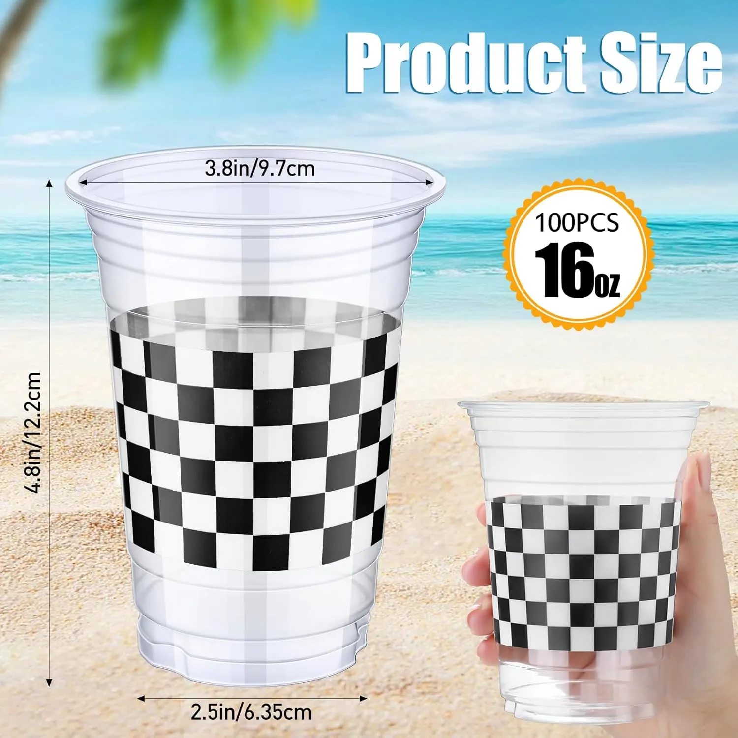 100 Pcs Racing Party Plastic Cups Bulk 16 oz Disposable Checkered Cups Black and White Plaid Race Car Checkered Flag Tumblers for Baby Shower Birthday Party Supplies Decorations Favors