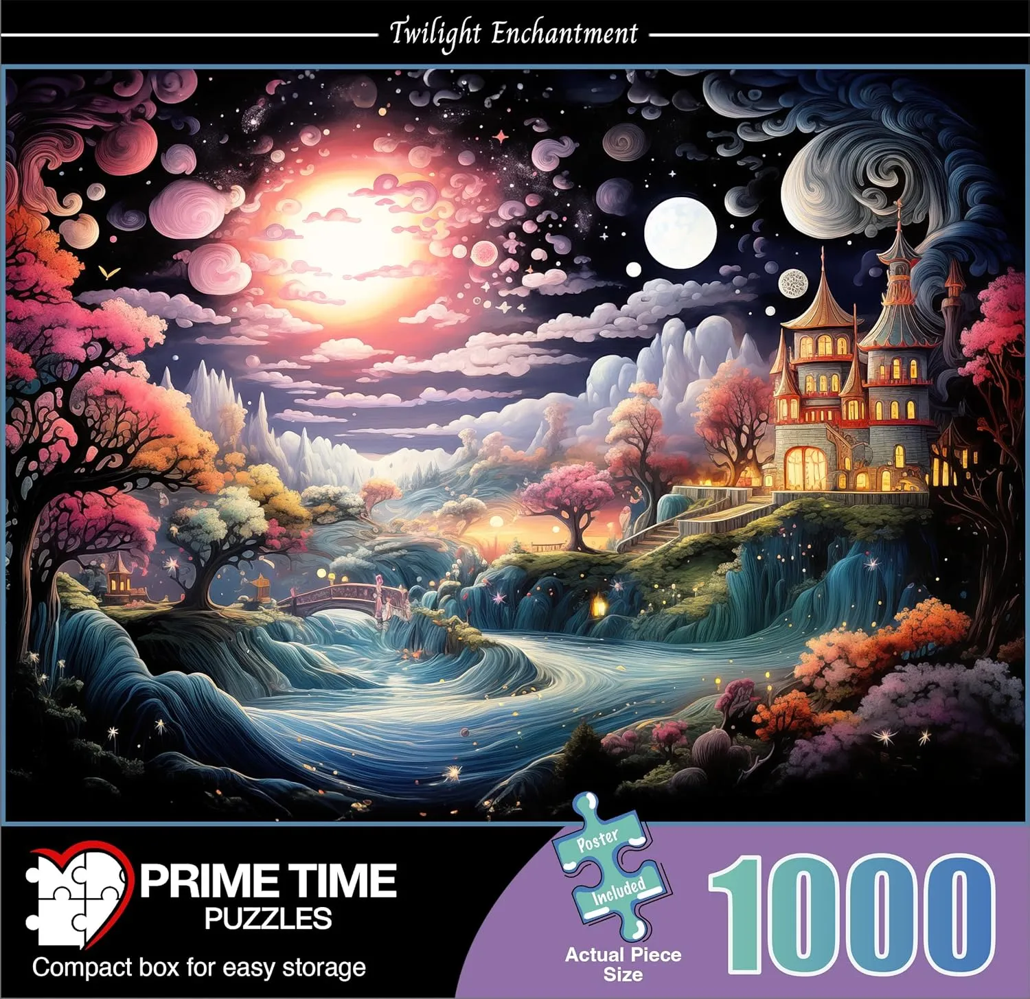 1000 Piece Jigsaw Puzzle for Adults - Colorful Magic River Mansion - Challenging Puzzle Perfect for Game Nights - Unique Wall Art - 20x27 inches (Twilight Enchantment)