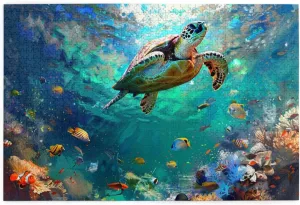1000 Piece Vibrant Jigsaw Puzzle Majestic Sea Turtle In Coral Paradise,Vibrant Fish & Colorful Reef Ecosystem,Exercise Hands-On Skills And Thinking,Classic Summer Gift