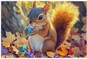 1000 Pcs Funny Jigsaw Puzzle Autumn Treasure Hunter,Curious Squirrel With Blue Gem In Golden Forests,Unique And Beautiful,Puzzles Suitable For Entertaining With Family During Holidays