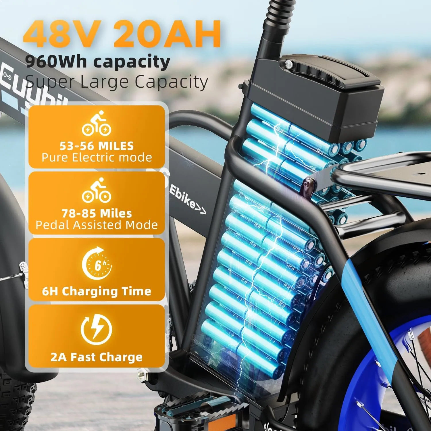 1000W Folding Electric Bike,48V 20AH Removable Battery E Bike,30 MPH,80 Miles Max Range Electric Bike for Adults,20" Fat Tire Foldable ebike,Adult Electric Bicycle for Commute Beach Snow