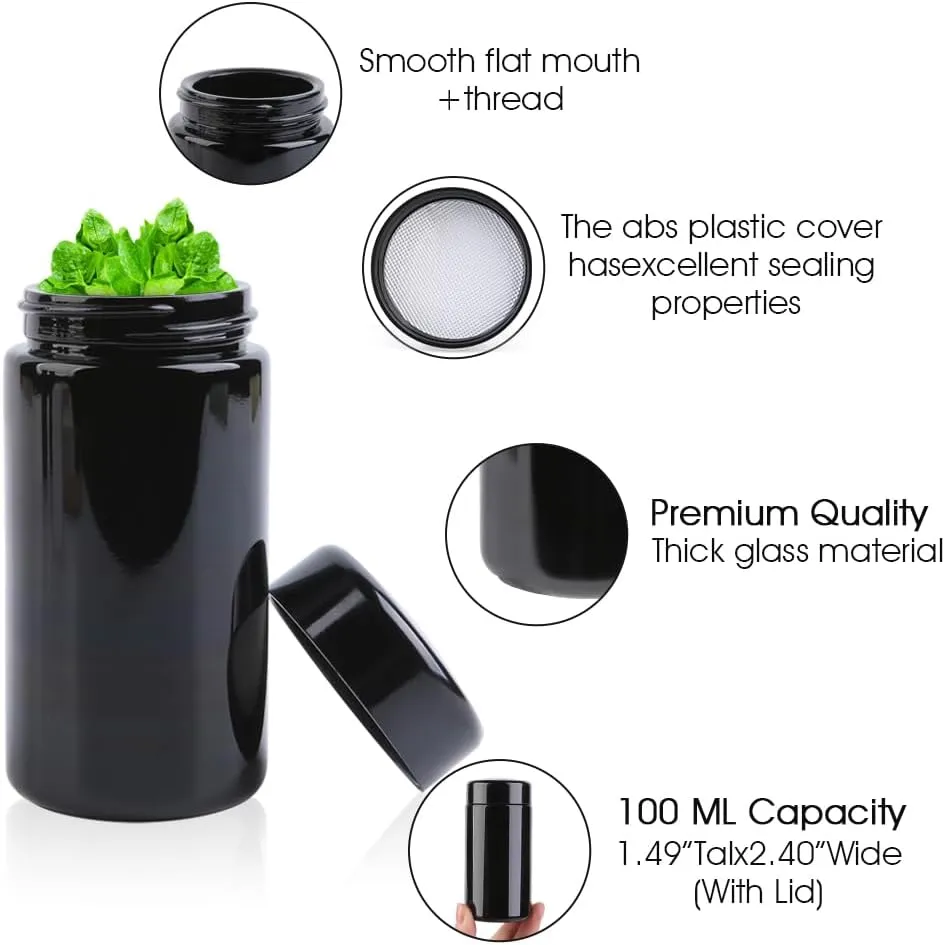 100g Black Ultraviolet Glass Jar with Lid,100 ml Airtight Smell Proof Container,Refillable Containers Jar,Ideal for Long term storage Oil,Coffee,Spices (B capacity: 100ml 3-PCS)