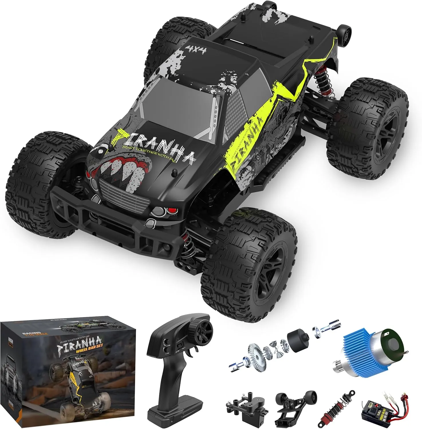 1:10 Scale Brushless Fast RC Car for Adults – 4WD Off-Road Truck, 37  MPH Speed All Terrain RC Car, 2.4GHz Remote Control, Dual 1500mAh Li-ion Batteries (Black)