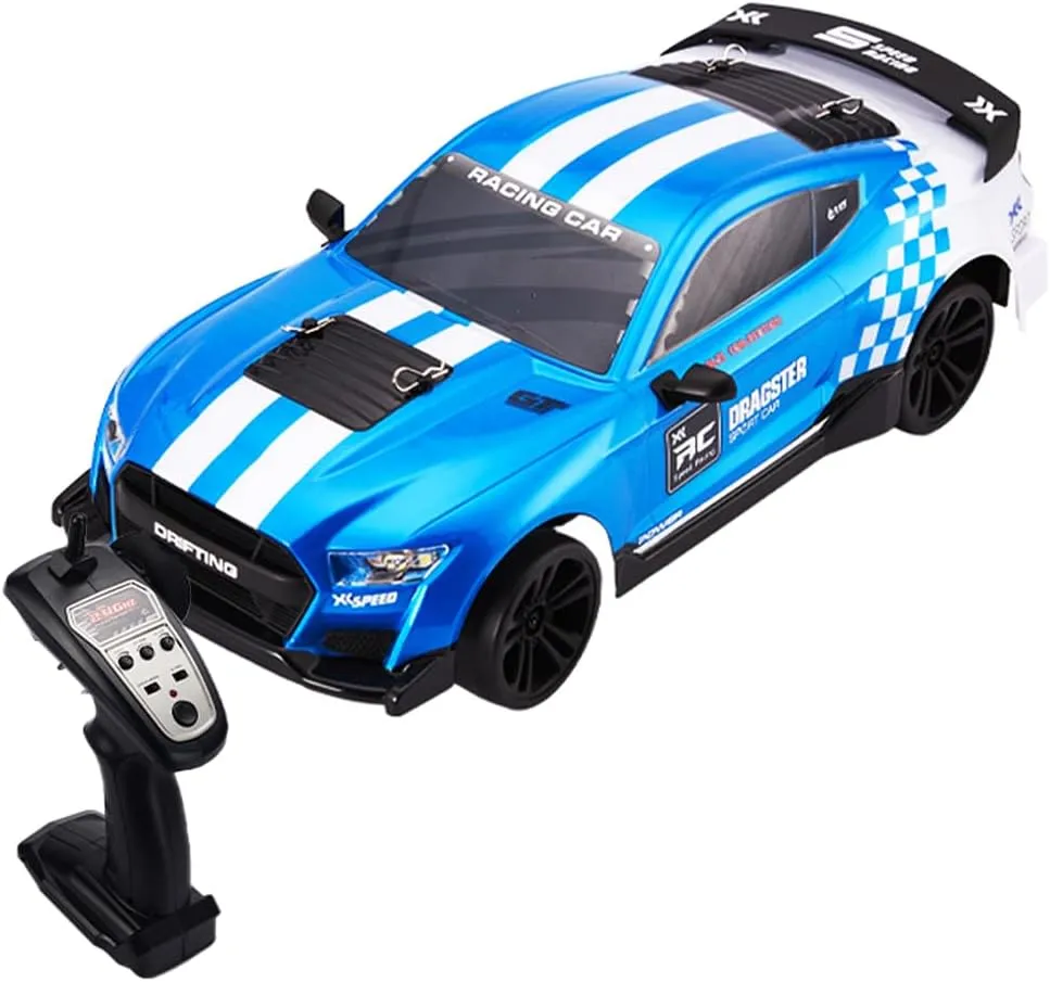 1/14 Scale RC Drift Car, 2.4GHz 4WD High-Speed RC Racing Car with LED Lights & Interchangeable Tires for Adults
