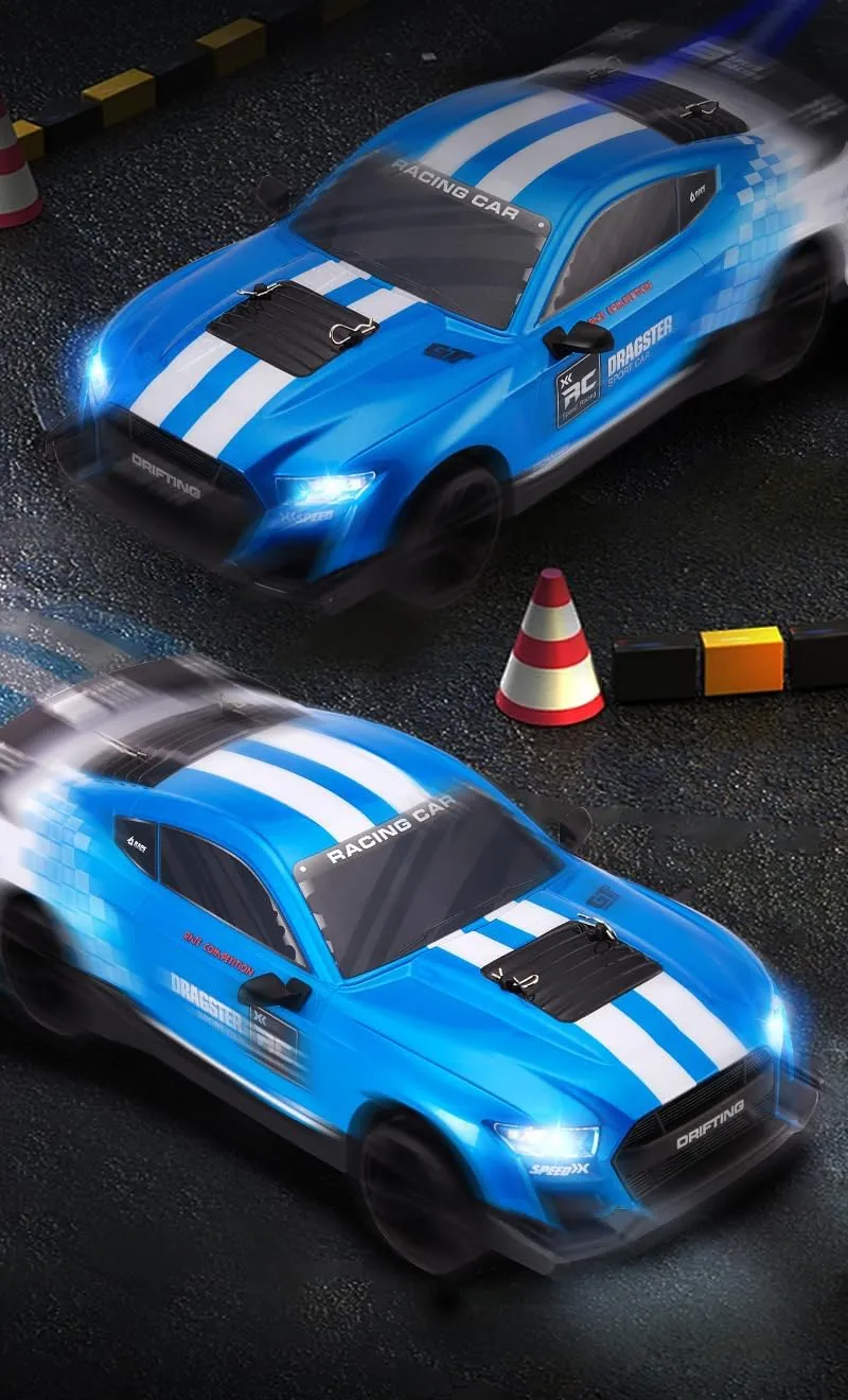 1/14 Scale RC Drift Car, 2.4GHz 4WD High-Speed RC Racing Car with LED Lights & Interchangeable Tires for Adults