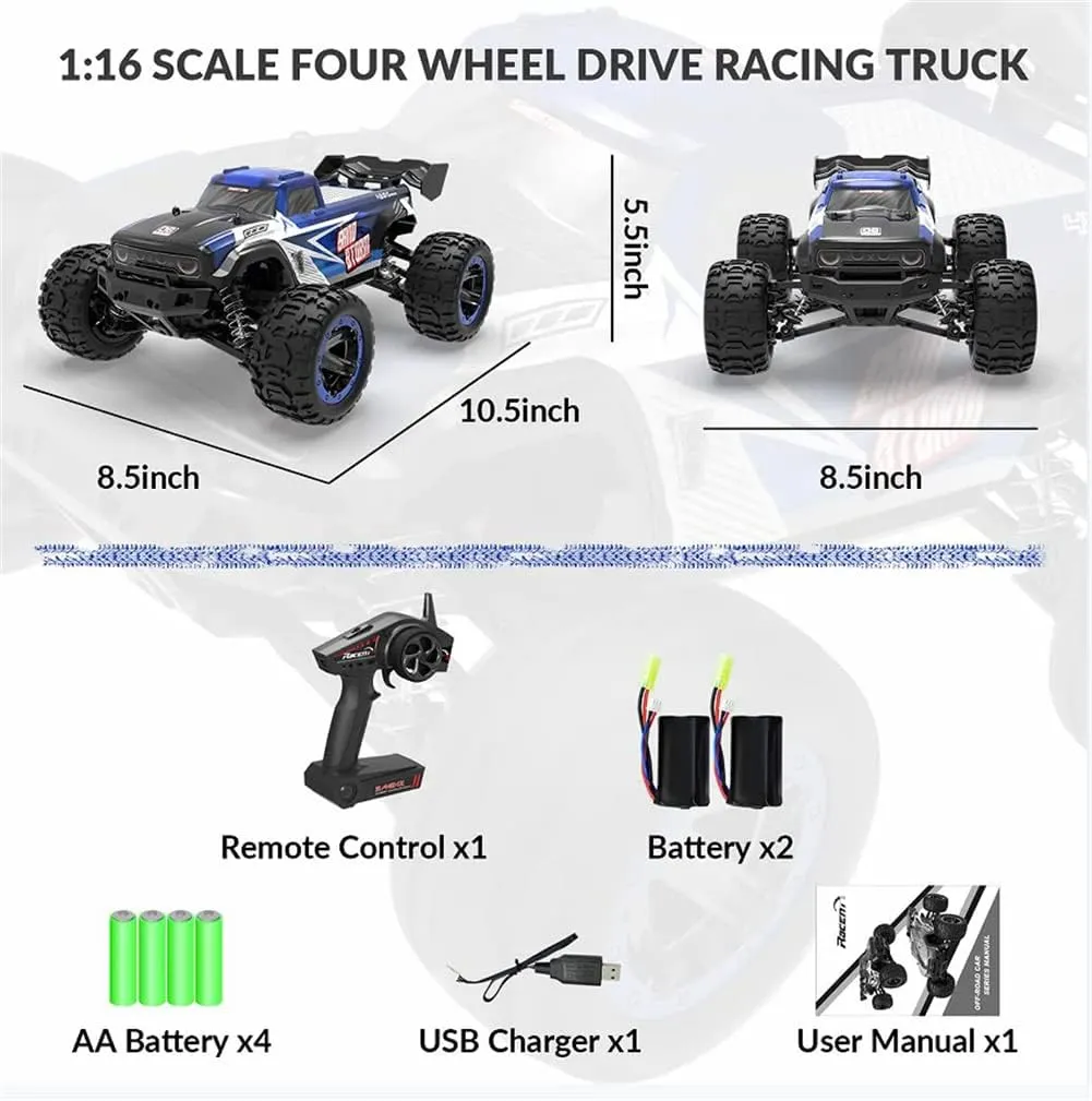 1/16 RC Car Remote Control Truck RC Refitted Metal Alloy Collectible Model Car, Storm 30MPH High Speed 4WD 2.4 GHz Off-Road Truck for Adults Boys (Blue)