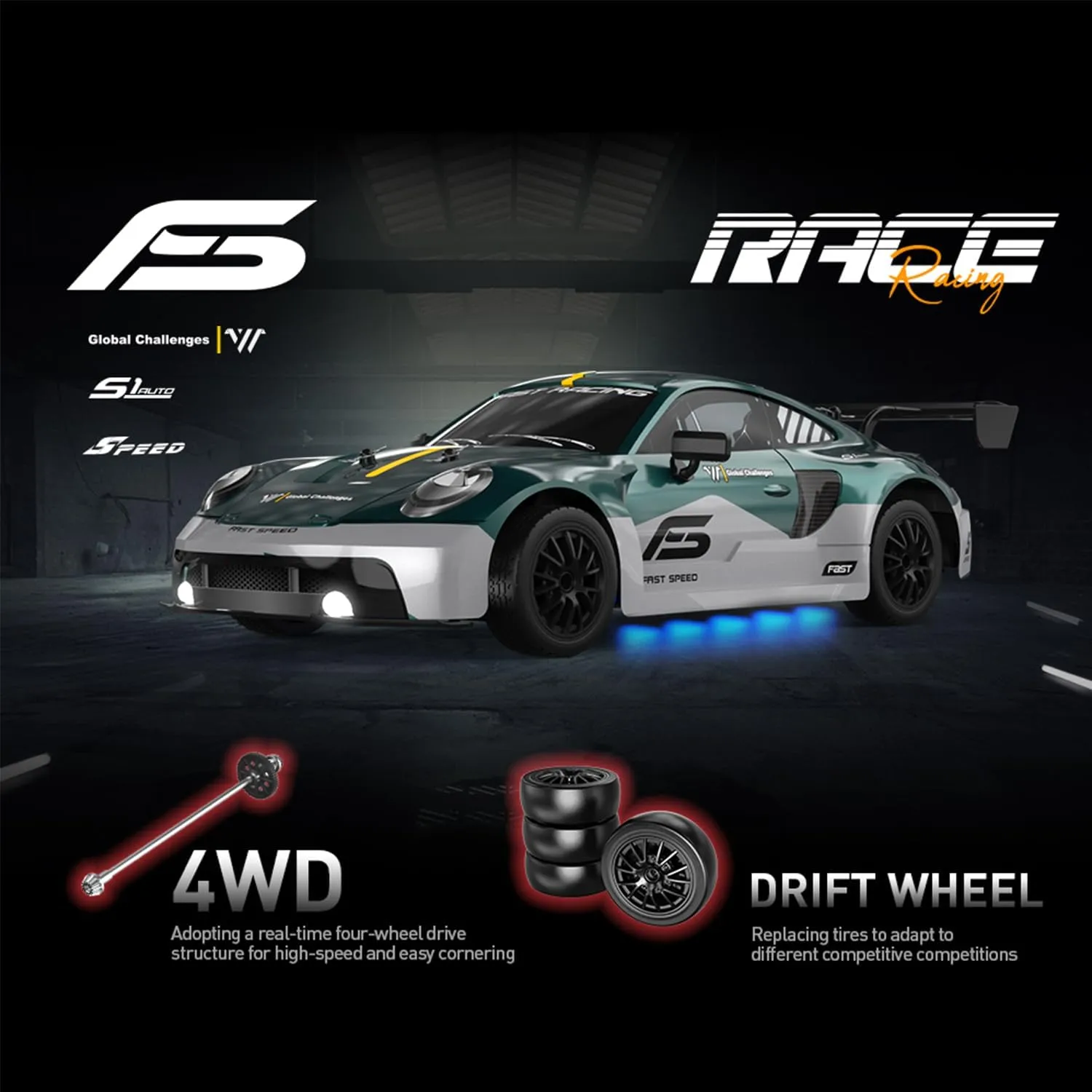 1:16 RC Drift Car 4WD 30 KM/H Full Proportional High Speed RC Car RTR with LED Lights and Drifting Tires Racing Sport Toy for Adults Boys Girls Kids(8103-Green)