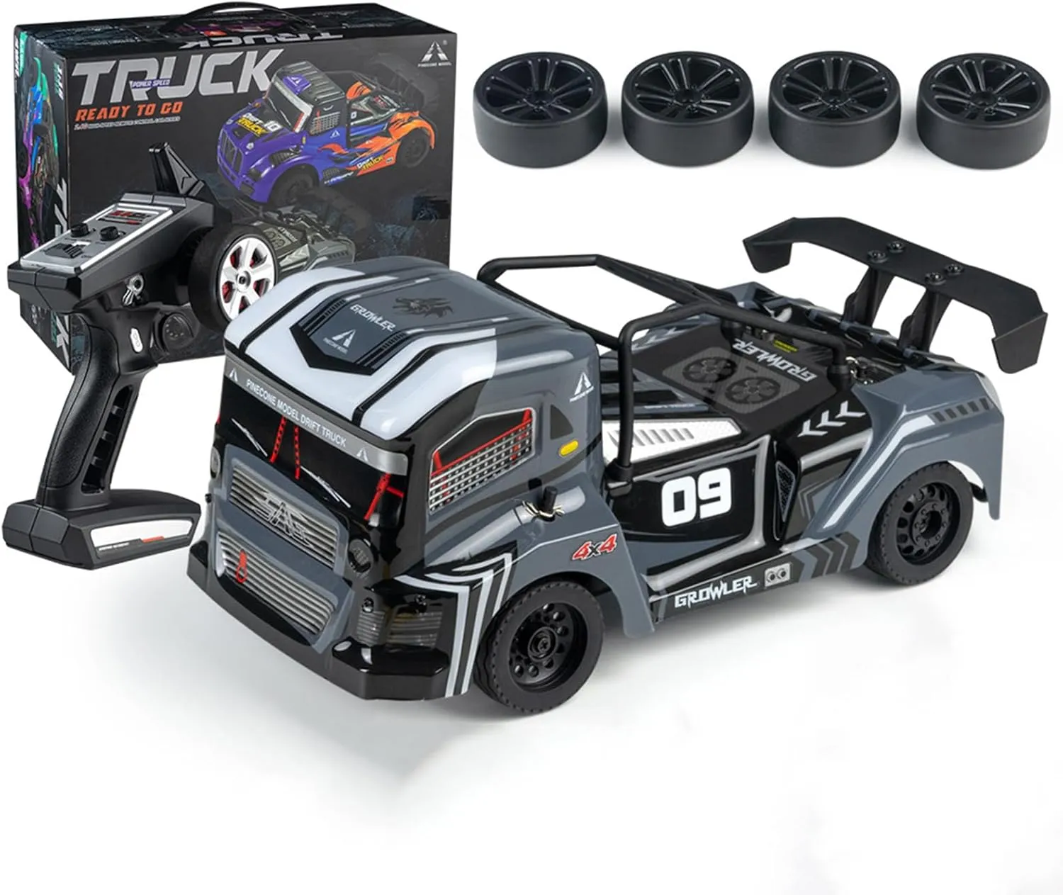 1/16 Remote Control High Speed Car - 4WD RC Drifting Racing Cars Fast 35KM/H Truck 2.4Ghz Off-Road 4X4 Buggy Car Speed & Steering Control Vehicle Toy with Lights for Kids and Adults