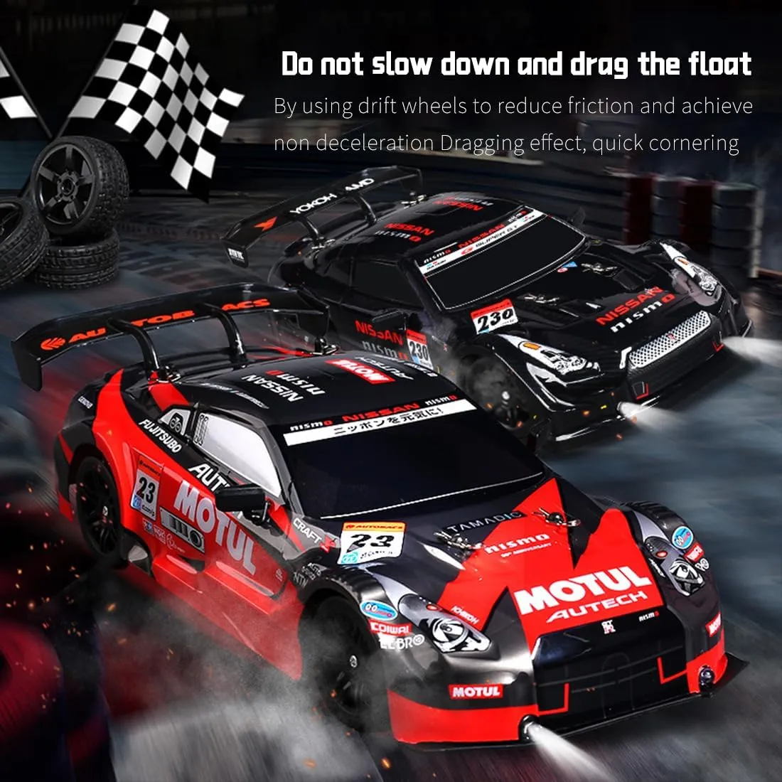 1:16 Scale Drift RC Car for Adult, 4WD Top Speed 30KM/H High Speed 2.4G Remote Control Long Range Electric Racing Cars Model - Black