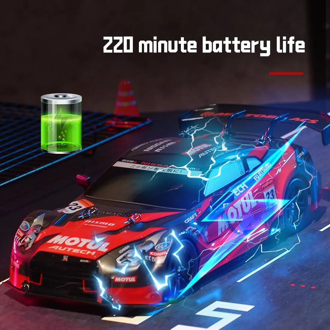 1:16 Scale Drift RC Car for Adult, 4WD Top Speed 30KM/H High Speed 2.4G Remote Control Long Range Electric Racing Cars Model - Black