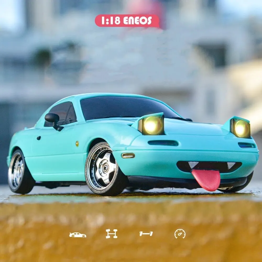 1/18 Scale RC Car, 2.4 GHz Proportional Control RWD RC Drift Car with LED Lights & Gyroscope, Durable Design for Adults On-Road Racing (RTR / 2 Battery)