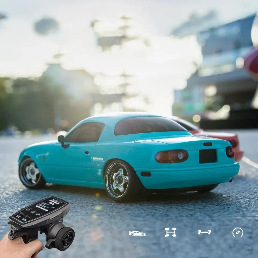1/18 Scale RC Car, 2.4 GHz Proportional Control RWD RC Drift Car with LED Lights & Gyroscope, Durable Design for Adults On-Road Racing (RTR / 2 Battery)
