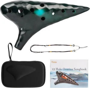 12 Hole Alto C Sea Waves Ceramic Ocarina Instrument,with an Easy to Learn Ocarinas Song Book including Zelda'Song and a Protective Bag as a Gift (Smoked Night Blue)