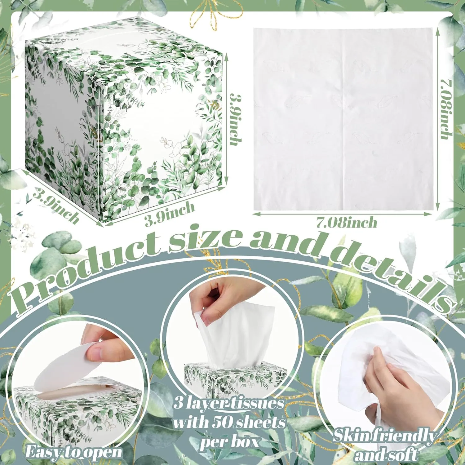 12 Pack Spring Facial Tissues Cube Face Boxes 600 Sheets 3 Ply Small Square Tissues Bulk for Spring Summer Car Bedroom Supplies(Eucalyptus)