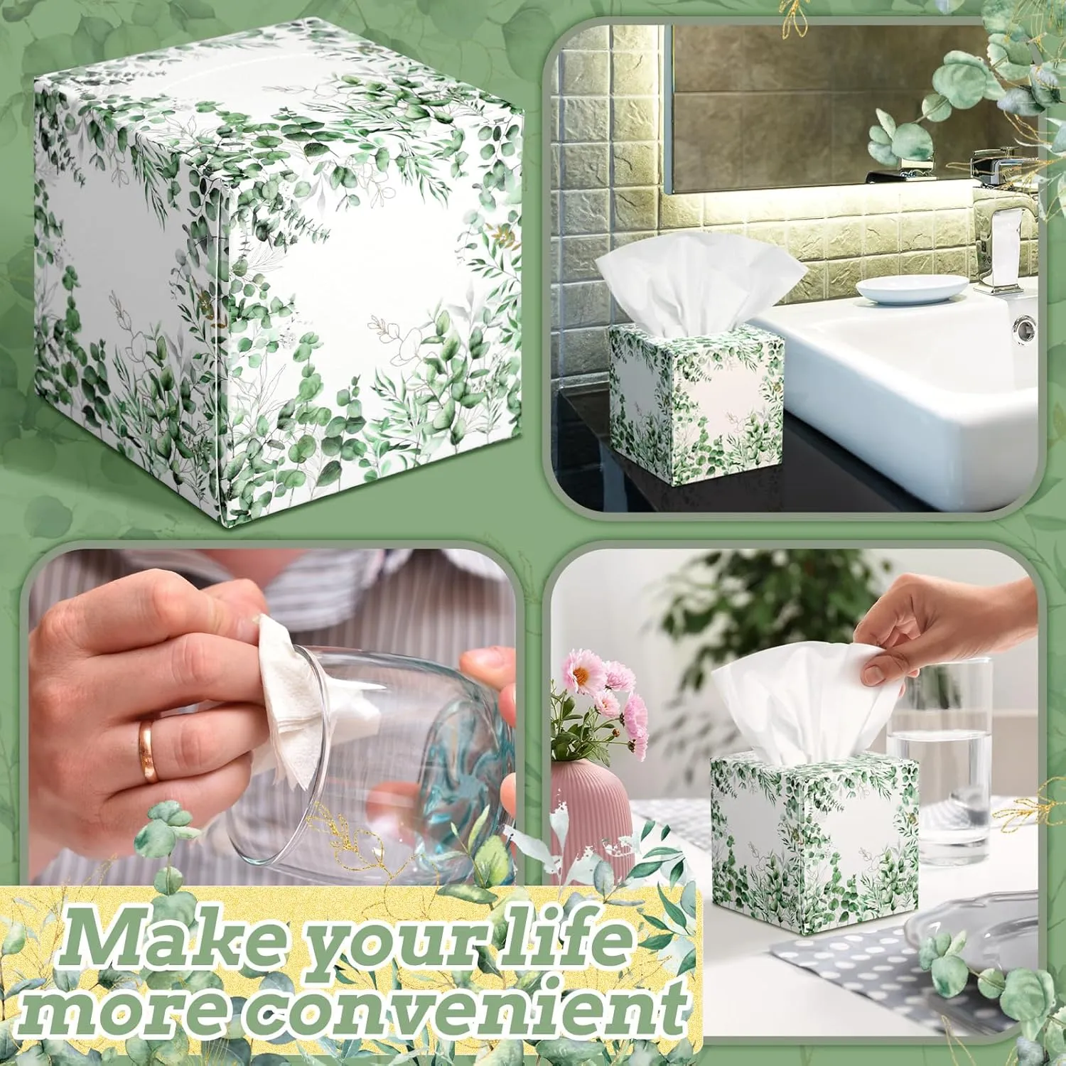 12 Pack Spring Facial Tissues Cube Face Boxes 600 Sheets 3 Ply Small Square Tissues Bulk for Spring Summer Car Bedroom Supplies(Eucalyptus)