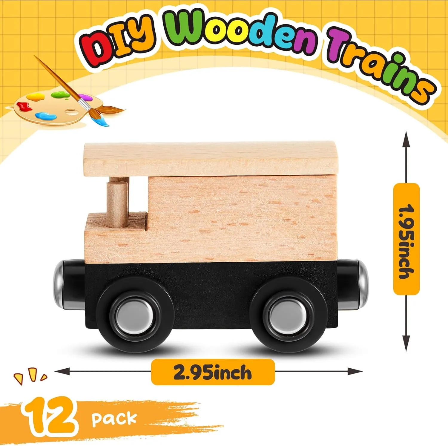 12 Pcs Magnetic Wooden Trains Unpainted Train Cars Unfinished Train Party Decorations for Operation Christmas Birthday Party Themed Crafts Supplies(Classic)