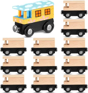 12 Pcs Magnetic Wooden Trains Unpainted Train Cars Unfinished Train Party Decorations for Operation Christmas Birthday Party Themed Crafts Supplies(Classic)