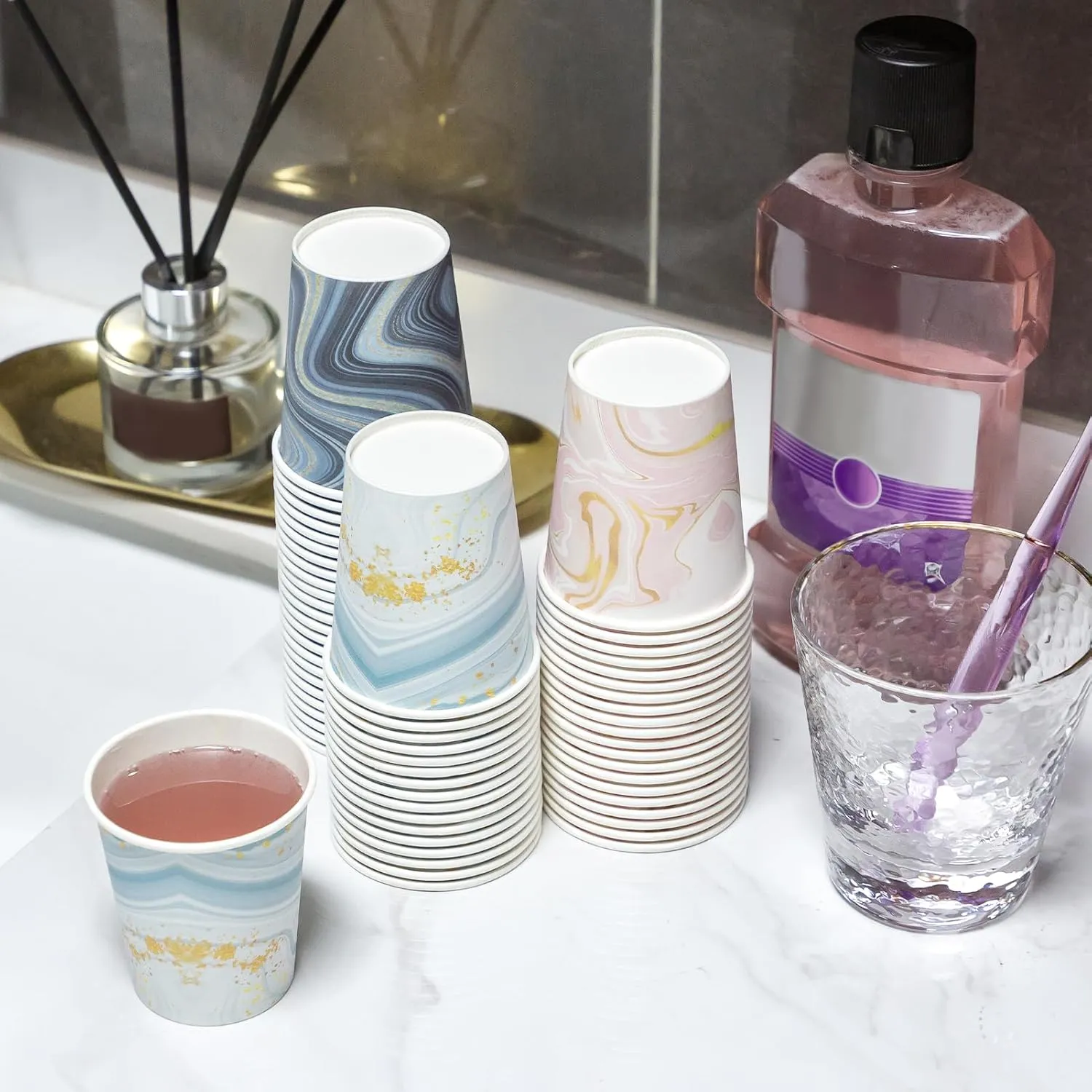 1200 Pack 3 oz Bathroom Cups, Disposable Paper Cups, Small Mouthwash Cups for Bathroom, Thick and Sturdy Snack Cups for Daily Use (European-style 1200Count)