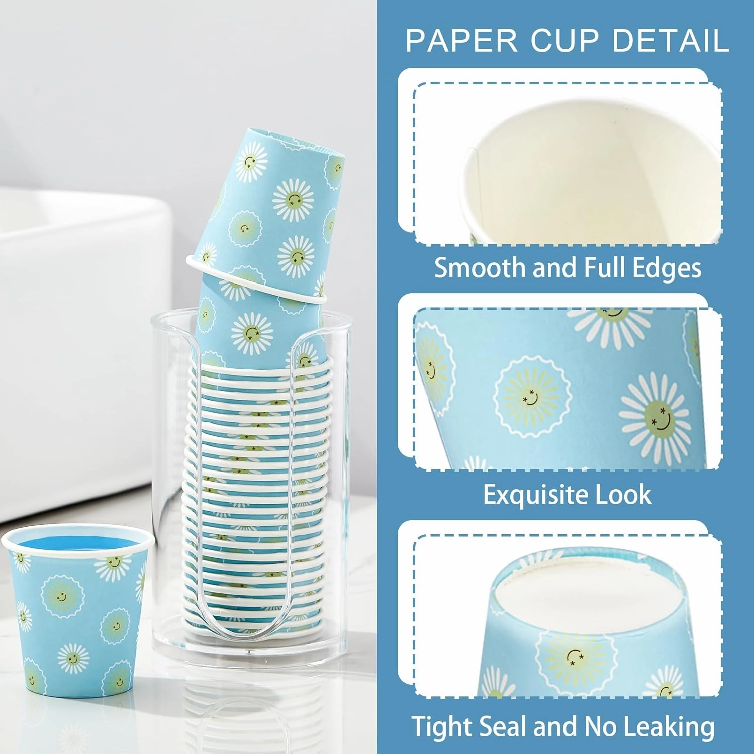 1200 Pack 3 oz Paper Cups, Disposable Bathroom Cups, Mini Mouthwash Cups, Small Cup 3 Ounce for Bathroom, Party, Picnic, BBQ, Travel(Daisy)