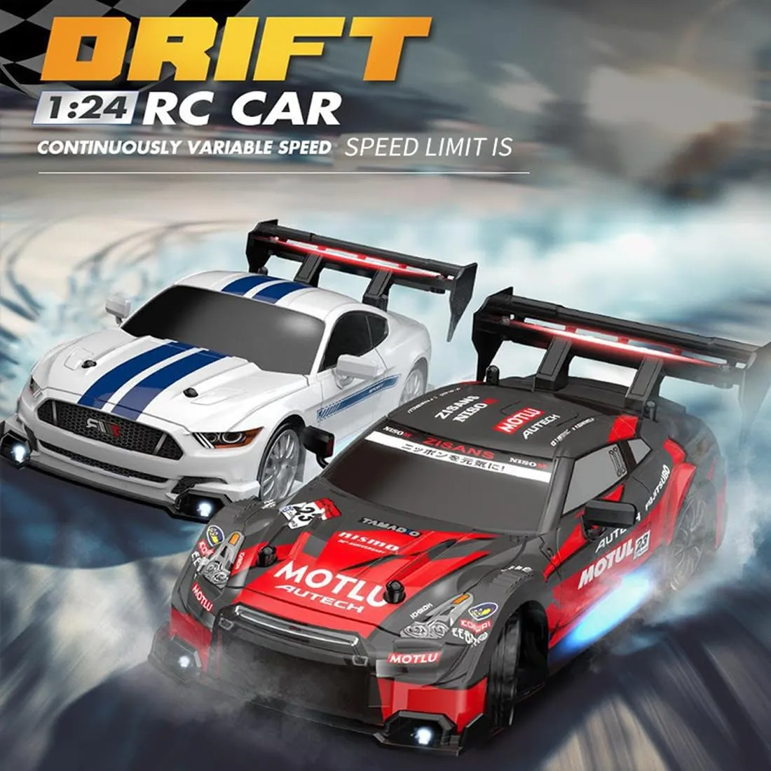 1/24 Scale Mini RC Drift Car, 4WD High-Speed 30KM/H 2.4GHz Electric Remote Control Racing Sports Cars with LED Lights Vehicle for Adults Enthusiasts - Blue/ 3PCS Battery