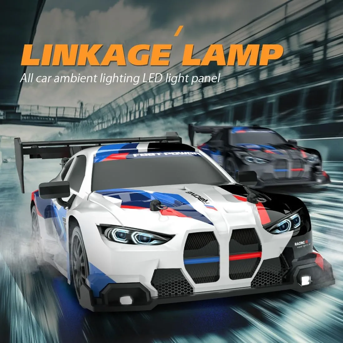 1/24 Scale Mini RC Drift Car, 4WD High-Speed 30KM/H 2.4GHz Electric Remote Control Racing Sports Cars with LED Lights Vehicle for Adults Enthusiasts - Blue/ 3PCS Battery