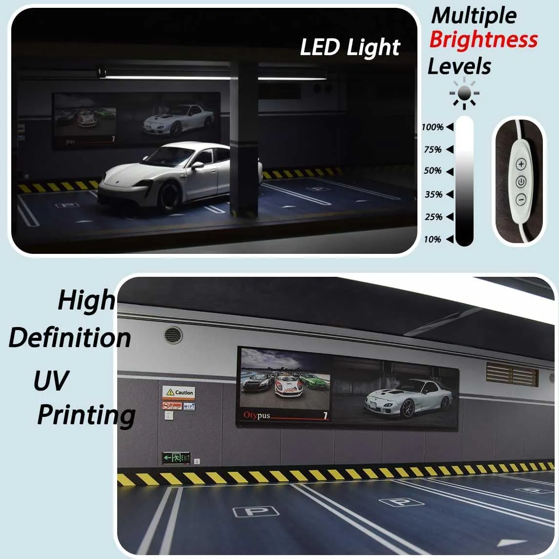 1/24 Scale Model Car Display Case with Light, 1 24 Diecast Cars Storage Cases in Parking Lot Scene, Acrylic Toy Garage for Alloy Car Models (Grey-8 Parking Place) (Grey, 1/24)