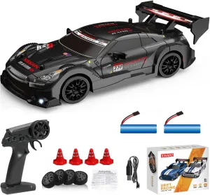 1:24 Scale RC Drift Car 4WD 2.4GHz 30KM/H High Speed Racing Sport Toy Car with LED Lights, Racing and Drift Wheels (8601-Black)