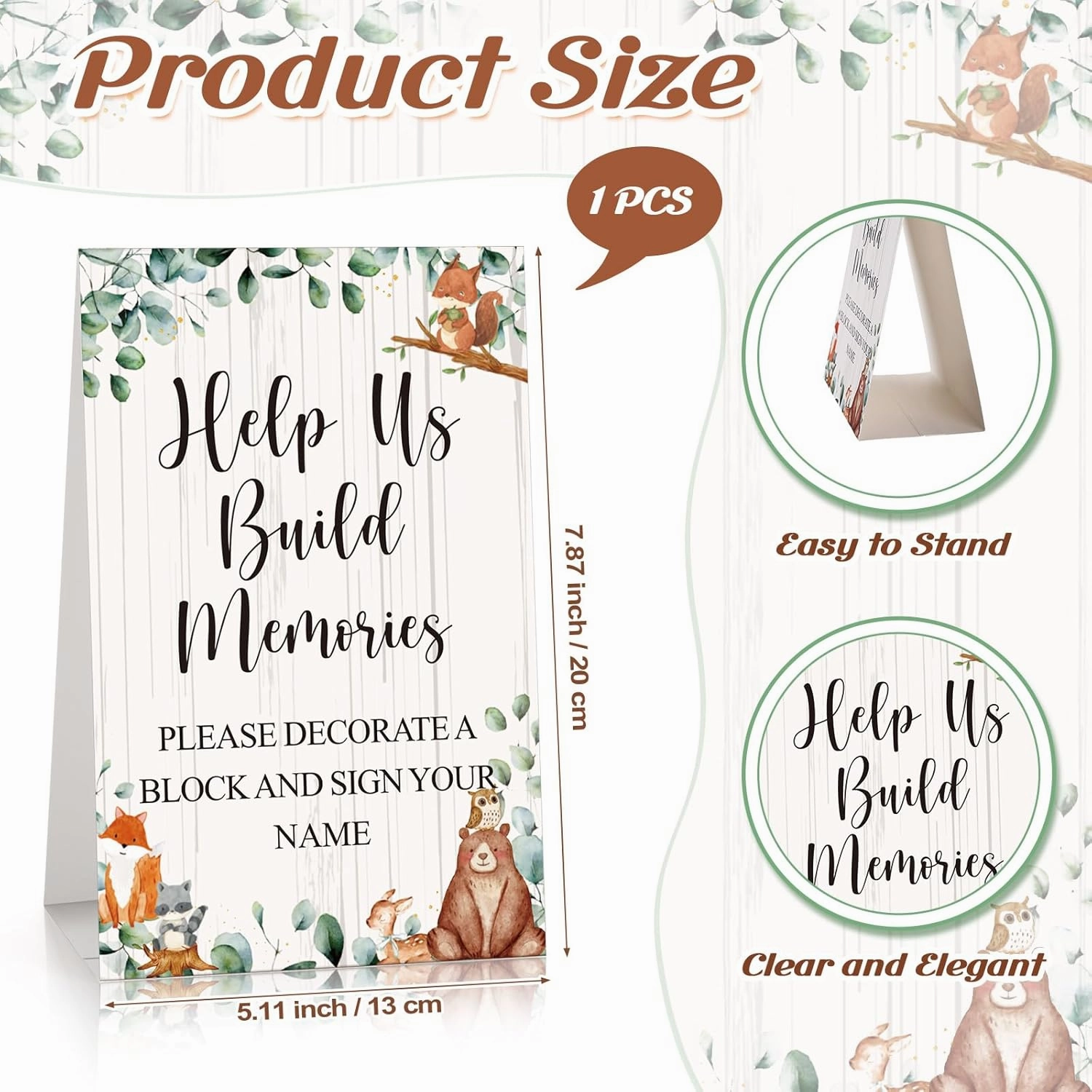125 Pcs Baby Shower Decorate a Block Game Set Includes Help Us Build Memories Sign 100 DIY Blank Wooden Block 24 Paint Marker Prize for Wedding Baby Shower Game(Forest Animal)