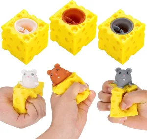 12Pcs Squeeze Mouse Cheese Fidget Toy, Mice in Cheese Stress Ball for Kids, Pop Up Toy for Relieve Stress with Autism or ADHD