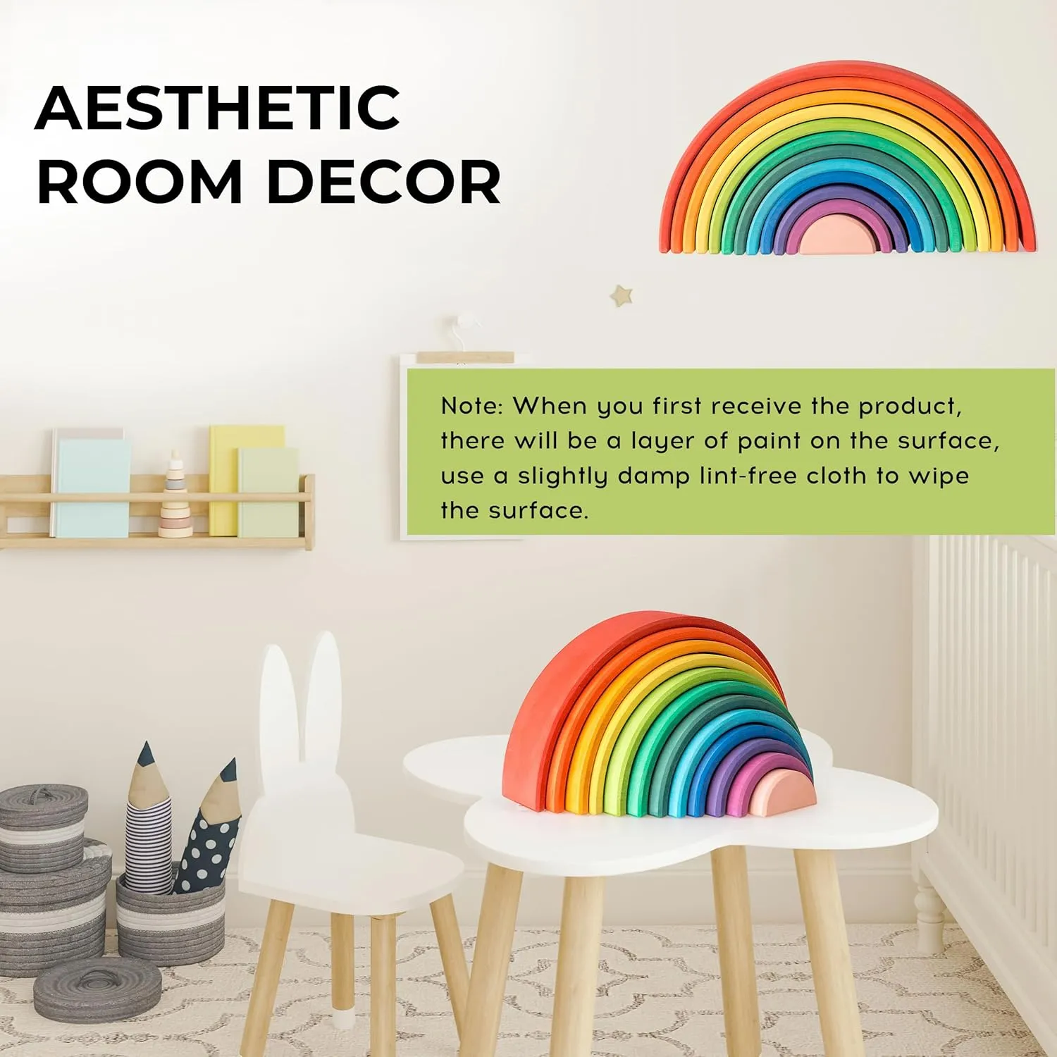 12Pcs Wooden Rainbow Stacker Toy, Extra Large Wooden Stacking Toy, Montessori Nesting Puzzle for Kids
