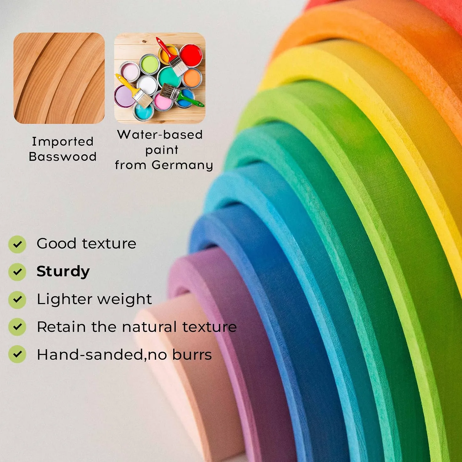 12Pcs Wooden Rainbow Stacker Toy, Extra Large Wooden Stacking Toy, Montessori Nesting Puzzle for Kids