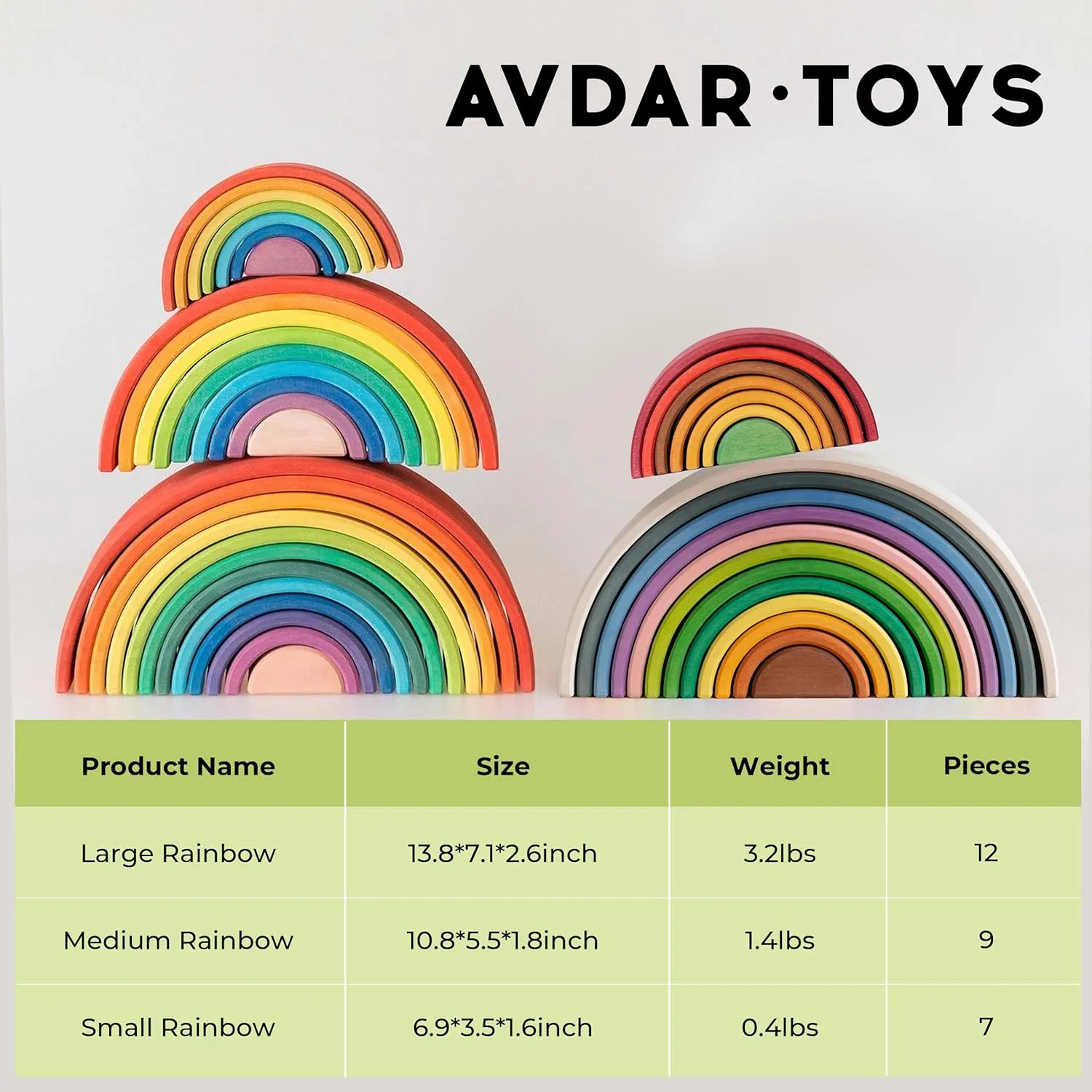 12Pcs Wooden Rainbow Stacker Toy, Extra Large Wooden Stacking Toy, Montessori Nesting Puzzle for Kids