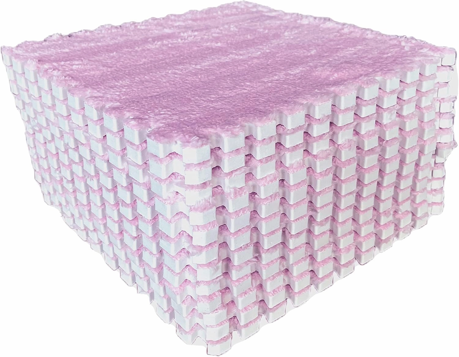 12pcs Tiled Puzzle Play Mats Interlocking Shaggy Soft EVA Foam Mats Protective Floor for Children Kids Room Home Parlor Bedroom(Pink)