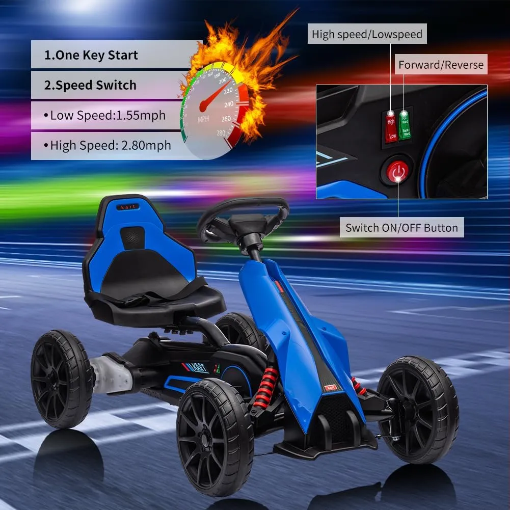 12V Electric Drift Kart for Kids, 7Ah Battery Powered, 35W Motor with Adjustable Speed, Safety Belt, and Shock Absorber; Maximum Load of 66 Lbs Electric Car Toy(Blue)