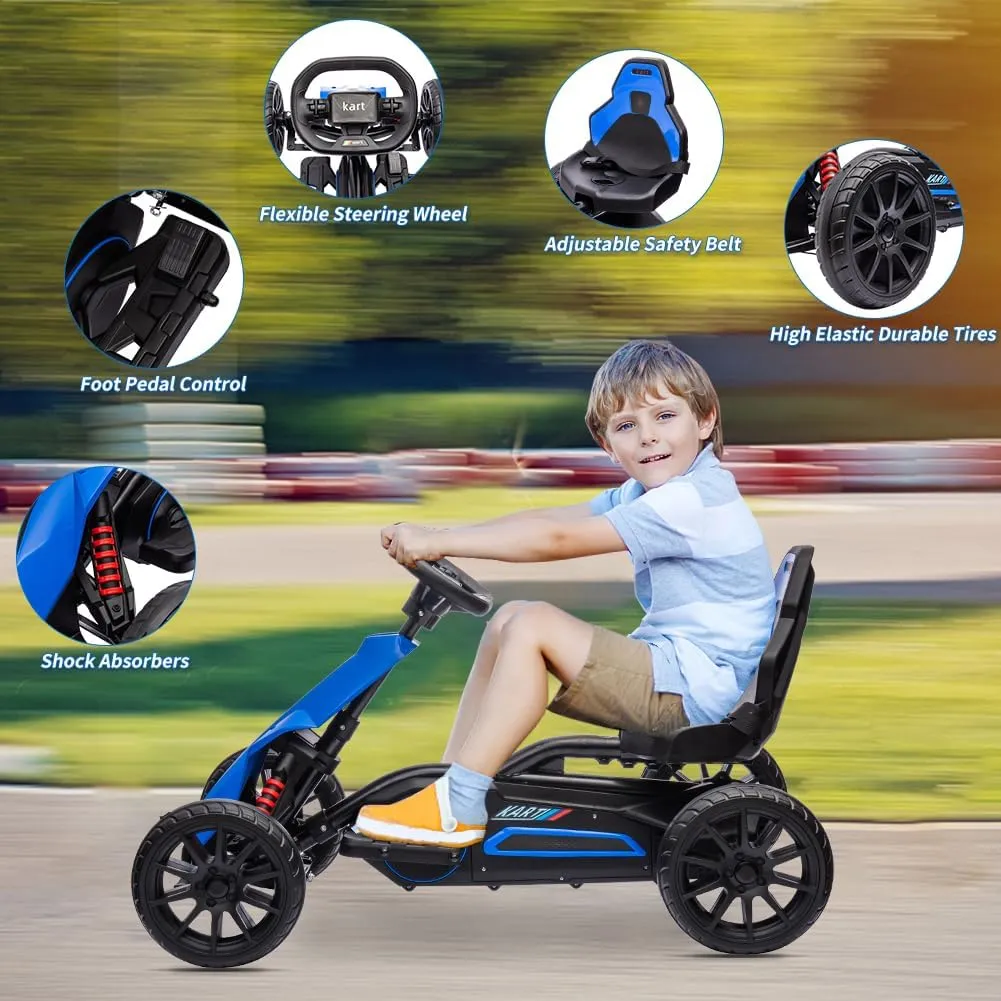 12V Electric Drift Kart for Kids, 7Ah Battery Powered, 35W Motor with Adjustable Speed, Safety Belt, and Shock Absorber; Maximum Load of 66 Lbs Electric Car Toy(Blue)