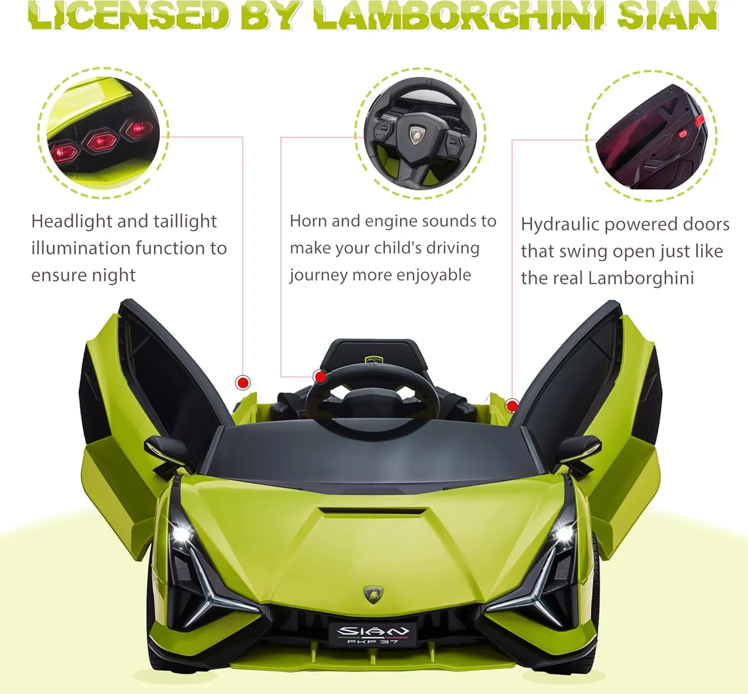 12V Licensed Lamborghini SIAN Electric Car Ride On Toy by TOBBI,Kids Electric Vehicle for 3-8,Electric Vehicles Battery Powered Sports Car w/Parent Remote Control,Spring Suspension,LED Lights