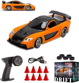 1/43 4WD Mini RC Drift Car with Gyro, 15 KM/H High Speed Sports Vehicle, 2.4G Full-Proportional Mini Electric RC Racing Car Model with LED Lights