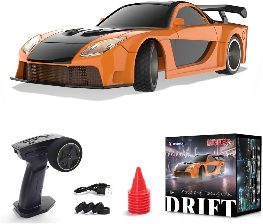 1:43 RC Drift Car 4WD – Full Proportional Mini Remote Control Racing Car, 2.4GHz RTR with LED Lights for Adults (Gyro Version/Kuroma Orange)