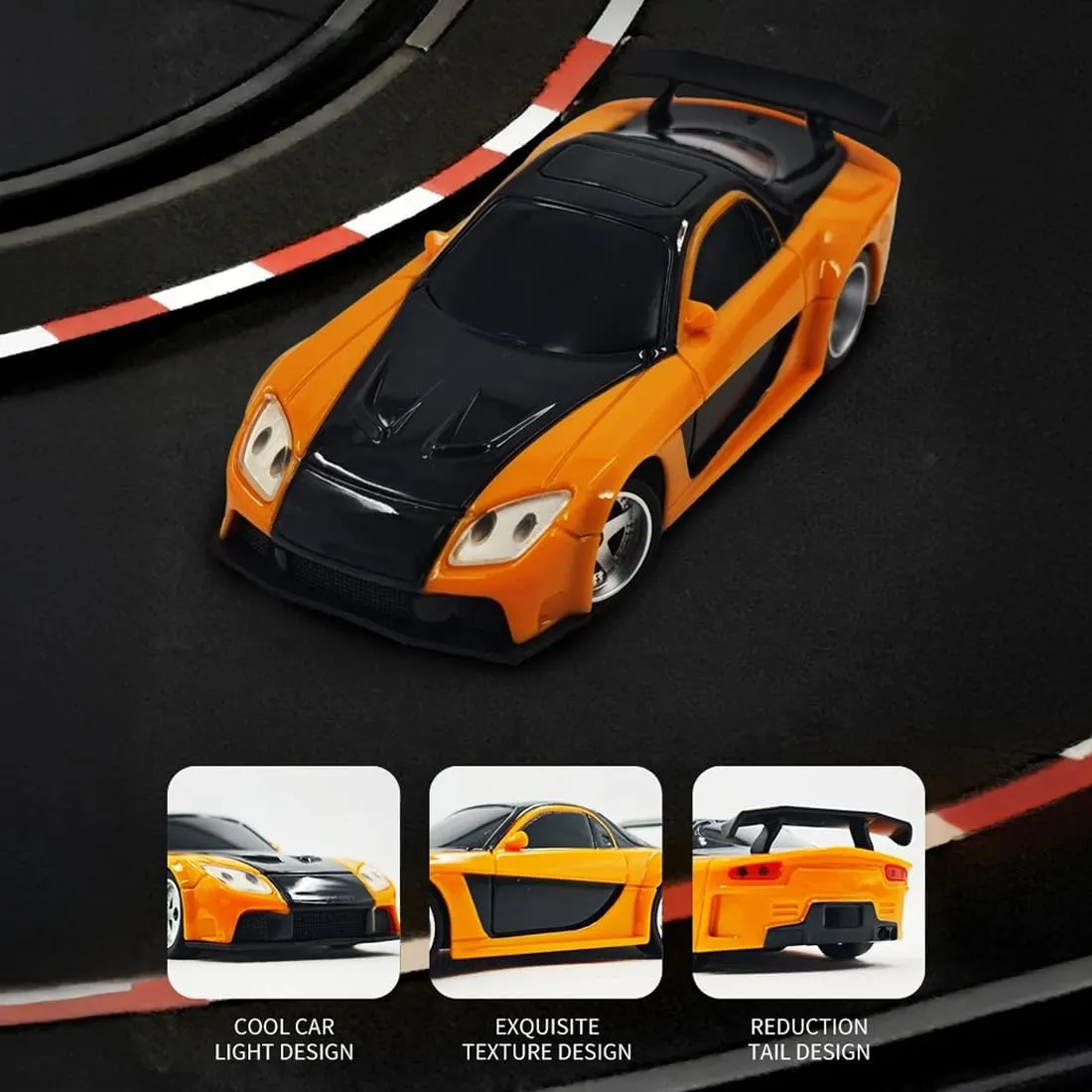 1:43 RC Drift Car 4WD – Full Proportional Mini Remote Control Racing Car, 2.4GHz RTR with LED Lights for Adults (Gyro Version/Kuroma Orange)