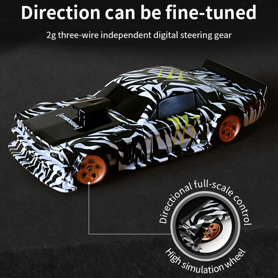 1/43 RC Drift Car with Gyro, Mini Electric Racing Drift Car Model, 2.4G, Full-Proportional, RTR, 4WD, LED Lights, 15km/h Max Speed for Adults and Teens