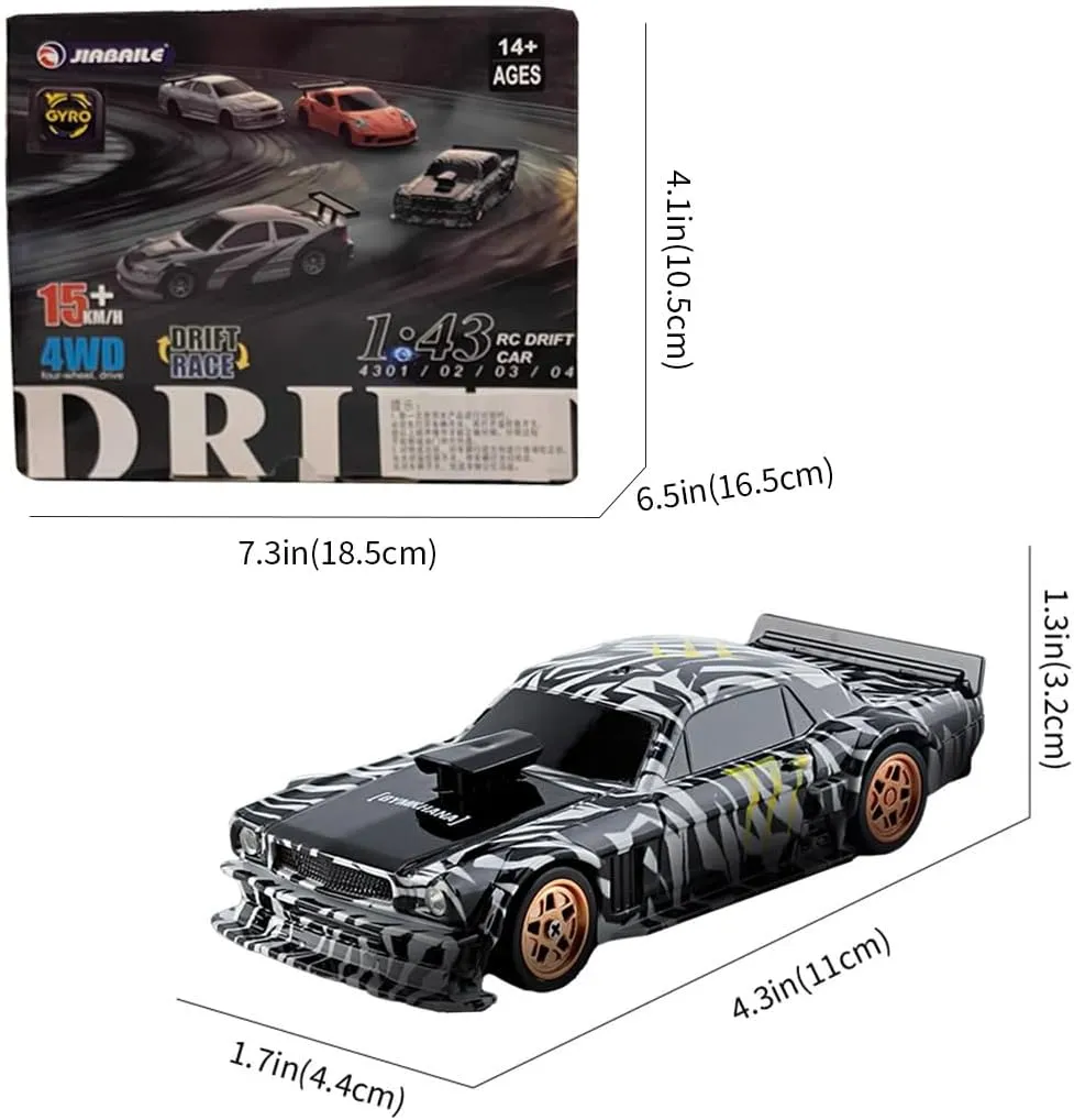 1/43 RC Drift Car with Gyro, Mini Electric Racing Drift Car Model, 2.4G, Full-Proportional, RTR, 4WD, LED Lights, 15km/h Max Speed for Adults and Teens