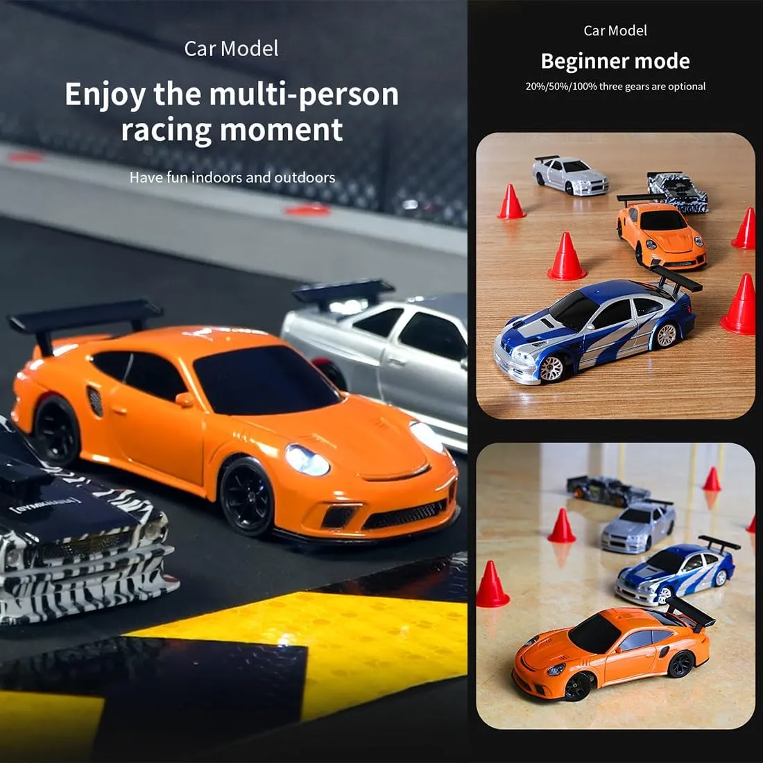 1/43 Scale Mini Racing Drift RC Car with Lights, 2.4G Electric 4WD High-Speed Remote Control Sports Car, Full Proportional Vehicle for Boys Adults Teen - RTR Version/Orange