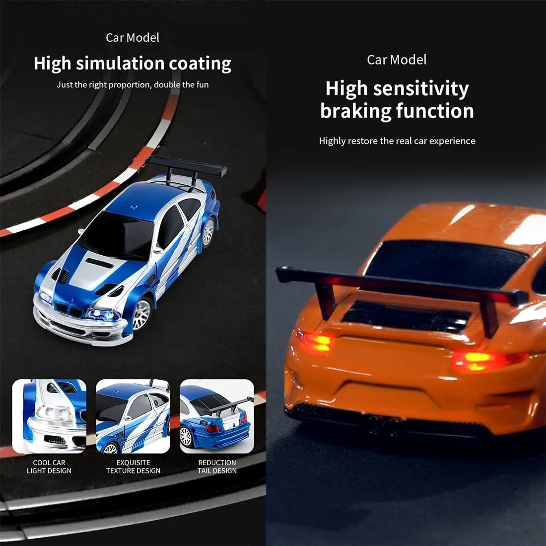 1/43 Scale Mini Racing Drift RC Car with Lights, 2.4G Electric 4WD High-Speed Remote Control Sports Car, Full Proportional Vehicle for Boys Adults Teen - RTR Version/Orange