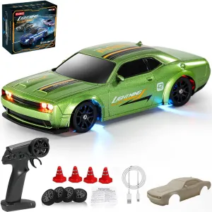 1:43 Scale Mini RC Drift Car with Gyro Full Proportional RTR 2.4Ghz Remote Control with RGB Lights and 2 Replaceable Body Shell(8501-Green)