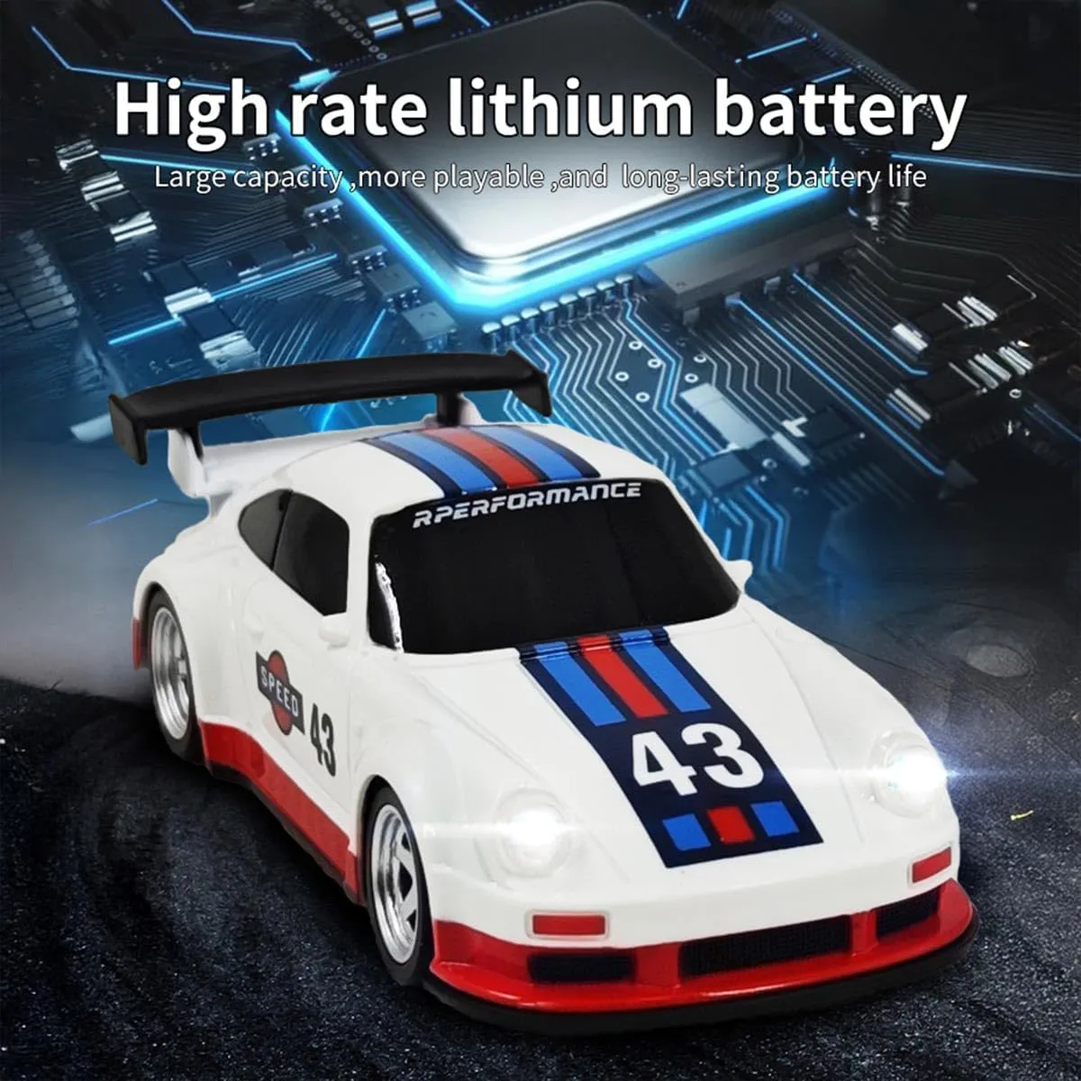 1/43 Scale RC Mini Racing Car, Full Proportional Electric Mini Racing Drift Car Model with Lights (RTR) - Gyro Version