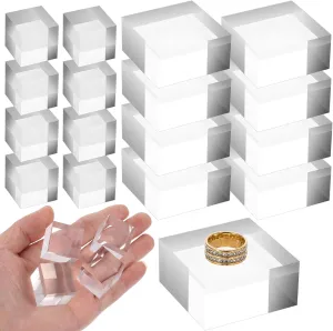 16 Pcs Acrylic Blocks for Display 2 x 2 x 1 Inch Acrylic Cubes for Display Clear Acrylic Block Acrylic Base Stand Square Display Block Polished Jewelry Display Stand Ring Showcase Holder Base